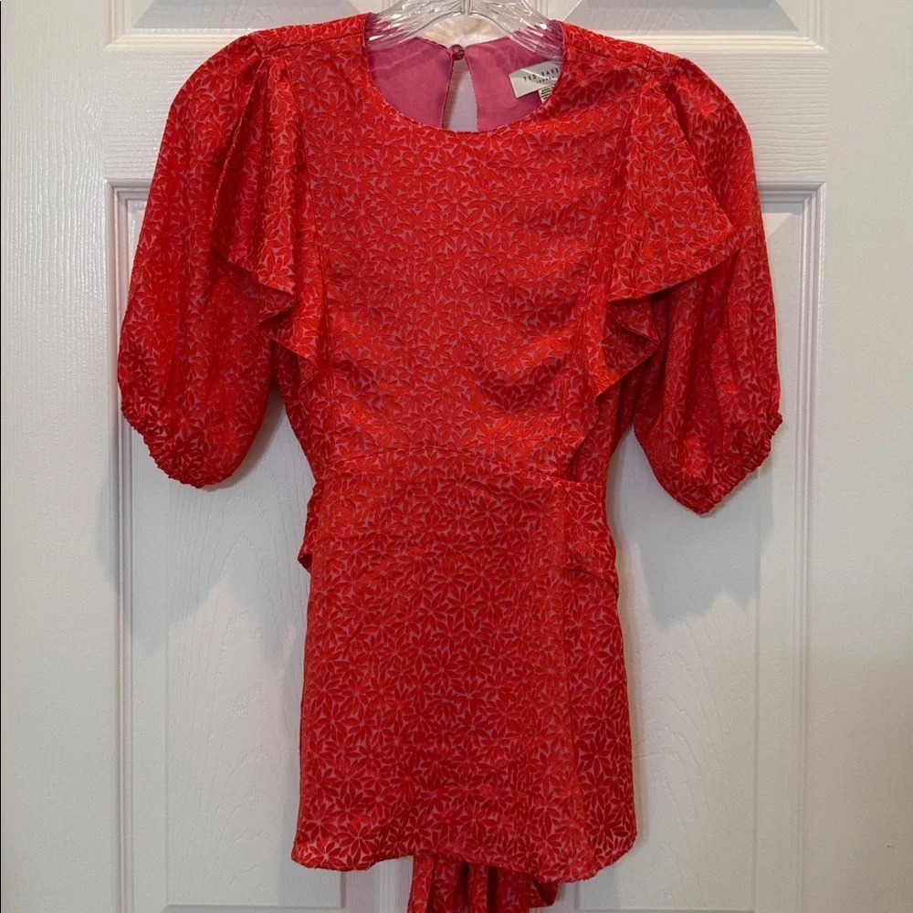 Ted Baker London Devonaa Puff Sleeve Ruffle Top Fuchsia Size XS NWT - Picture 5 of 14